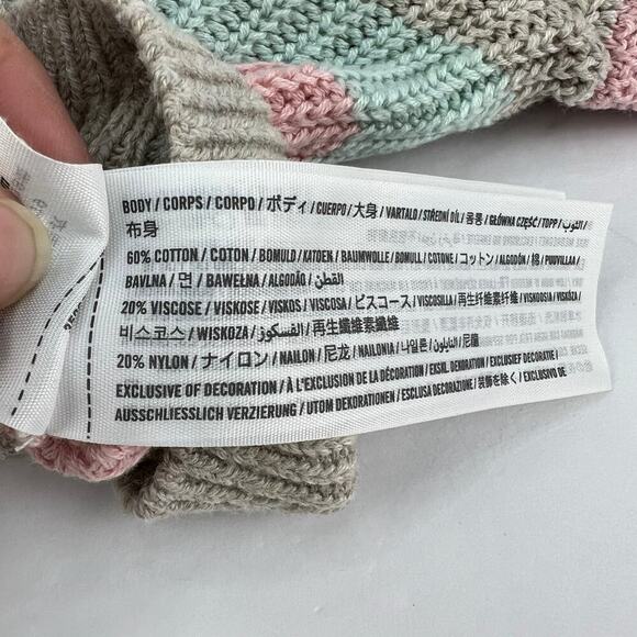 EUC Hollister Pastel Tan Pink White Striped Cropped Oversized Knit Sweater Small - Picture 7 of 9